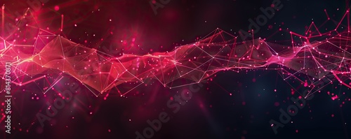 A broad horizontal design of bright red and pink plexus connections flowing elegantly across a dark background photo