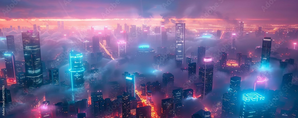 Futuristic city monitoring air pollution, neon smog indicators, night scene, cyberpunk style Futuristic city monitoring air pollution, neon smog indicators, night scene, cyberpunk style