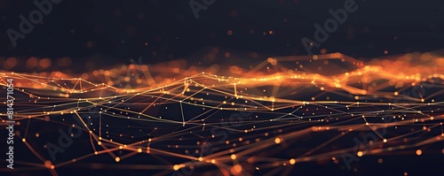 A broad horizontal design of neon orange and soft gold plexus connections stretching across a dark canvas photo