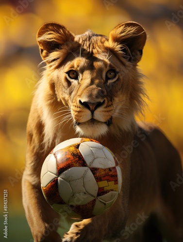 lion with soccer ball