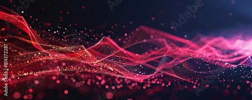 A broad horizontal design showcasing bright red and pink plexus connections flowing elegantly across a dark background