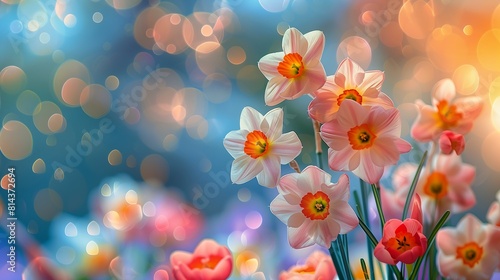 flowers vase table transparent background bulb lights radiate connection blurred spring smiling sweetly garden setting depth