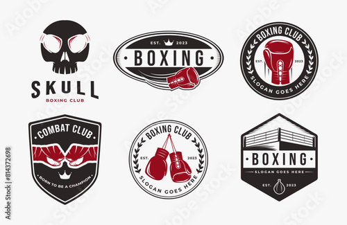 Set of Vintage Classic Boxing Logo badge emblem design, Fighting club, combat club vector on white background