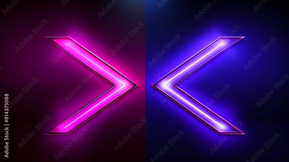 two neon arrows pointing , pink and purple gradient background. Generative ai two neon arrows pointing , pink and purple gradient background. Generative ai