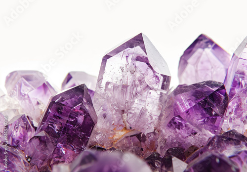 Amethyst crystals on white background. Created with Ai