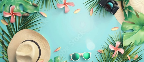 Summer Vacation Theme with Tropical Accessories.