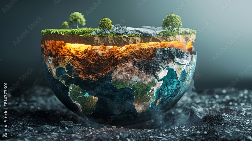 The image shows a cross-section of the Earth, with the Earth's crust, mantle, and core visible The image shows a cross-section of the Earth, with the Earth's crust, mantle, and core visible