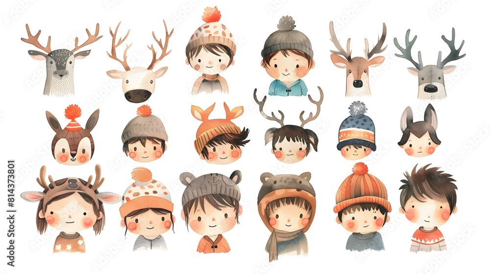 Adorable Illustrated Characters in Festive Winter Outfits Adorable Illustrated Characters in Festive Winter Outfits