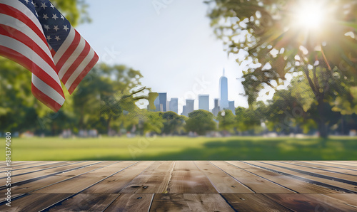 Labor day usa flag on table top in the park for background . Labor Day Celebration with USA Flag on Table in Park
American Flag on Table for Labor Day Background photo