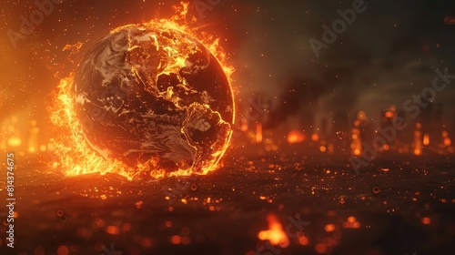 The world is on fire. Global warming is a real threat. We need to act now to save our planet. photo