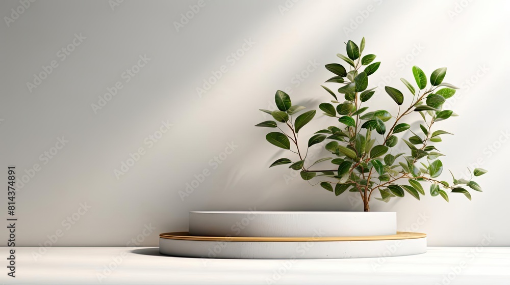 podium design for product display or product stand with leaf ornaments and minimalist background podium design for product display or product stand with leaf ornaments and minimalist background