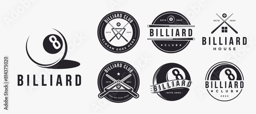 Set Classic Simple badge billiard logo, billiard club vector design on white background