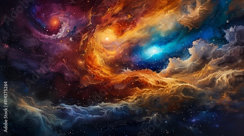 closeup galaxy bright star view sky swirls fire orange surreal scattered clouds ceiling panels twin souls swirling photo