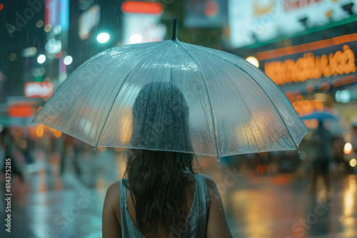 Woman hand with umbrella in the rain