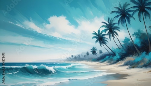 A beach scene with palm trees swaying in the breez upscaled_10 photo