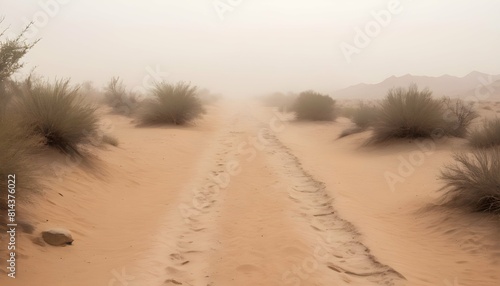 A sandy track disappearing into the hazy heat of t