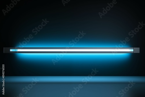 A long horizontal glowing blue light bar on a dark background in a minimalist style. Generative ai