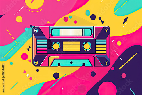 90 s party banner Retro music poster  90s tape cassette in funky colorful design Memphis music parties  disco hits advertising  audio poster Vector illustration