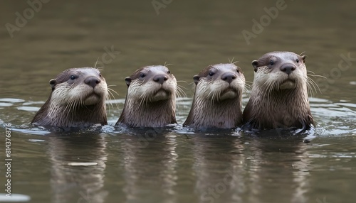 A family of otters playing in a shallow river cha upscaled_2 photo