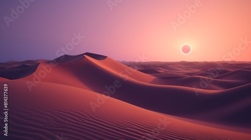 A surreal desert landscape with towering sand dunes sculpted by the wind  illuminated by the soft glow of the moonlight.