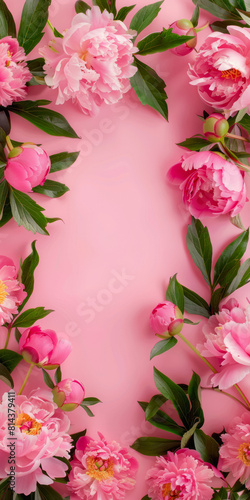 Decorative Rose Buds On A Matte Pink Smooth Background With A Blank Area Created Using Artificial Intelligence © Damianius