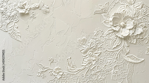 Smooth ivory wall texture with a delicate lace embossing, perfect for elegant interior designs.