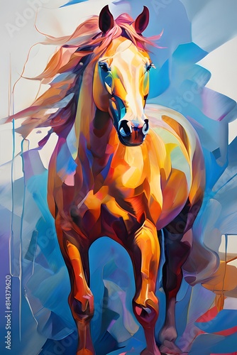 colorful horse painting with colored abstract background