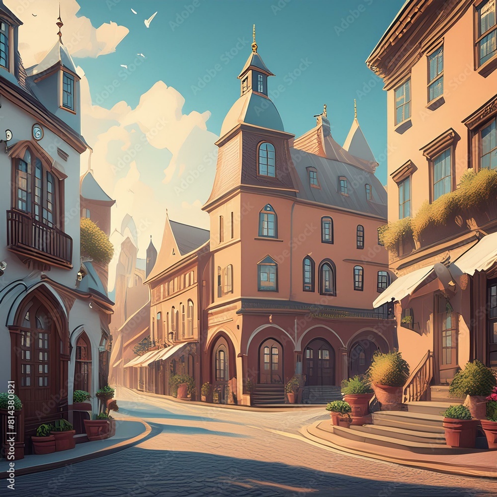 Fototapeta premium A classic old town with historical buildings, bustling traditional markets, and lively