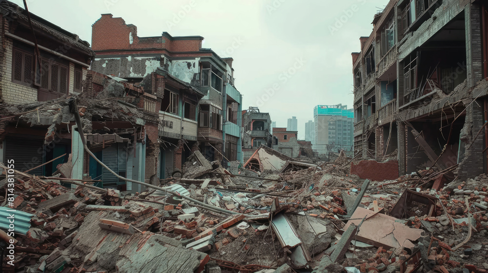 Cityscape of Ruined Buildings Post-Earthquake Cityscape of Ruined Buildings Post-Earthquake