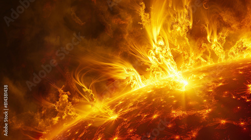 Solar flare, bright yellow blending into intense red