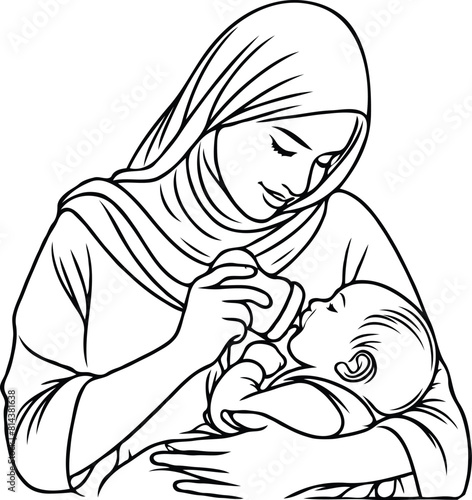 mom and baby line art