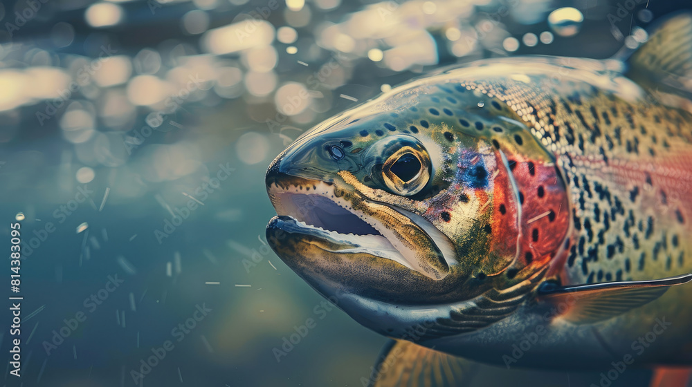 Close-Up of a Jumping Rainbow Trout in the Lake Close-Up of a Jumping Rainbow Trout in the Lake