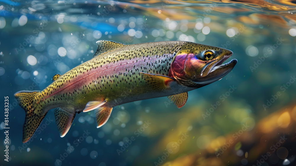 Close-Up of a Jumping Rainbow Trout in the Lake Close-Up of a Jumping Rainbow Trout in the Lake