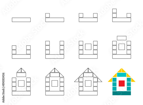 Worksheet easy guide to drawing cartoon house. Simple step-by-step drawing tutorial for kids.
