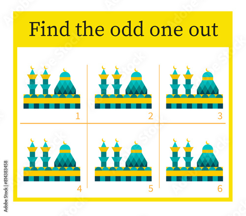 Puzzle game for children. Task for development of attention and logic. Cartoon mosque.