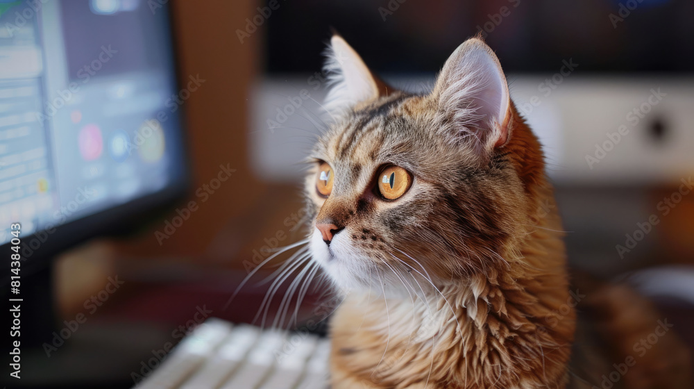 Cute Cat Playing on Computer Screen Cute Cat Playing on Computer Screen