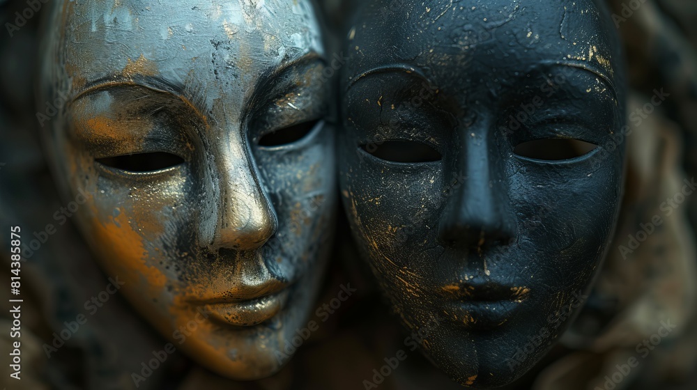 A mask with two faces, different emotions, capturing the dualities of life's experiences - Different Color with different realities A mask with two faces, different emotions, capturing the dualities of life's experiences - Different Color with different realities