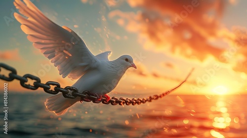 A dove breaking free from chains, depicting the liberation and peace central to pacifist philosophy photo