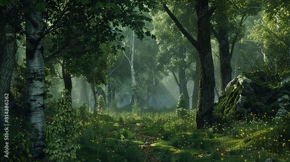 Obraz premium A Journey into the Untamed Heart of Nature, Where Majestic Trees Stand Tall and the Spirit of the Wild Reigns