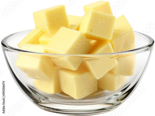 glass bowl of butter cubes isolated on white or transparent background,transparency 