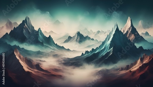 A mountain range depicted in a surreal dreamlike © Meena