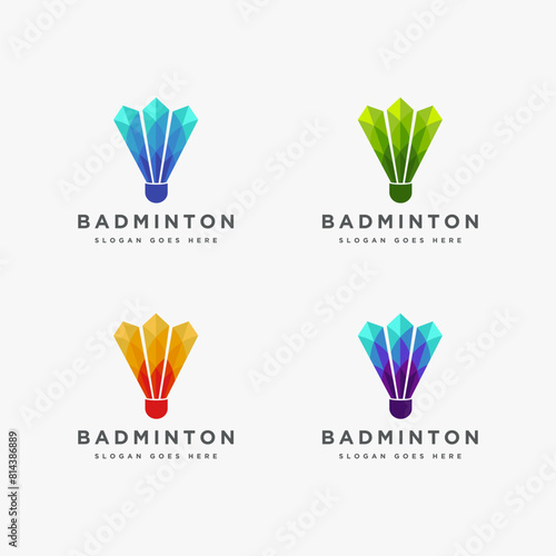 Modern crystal diamond Shuttlecock badminton logo icon vector on dark background