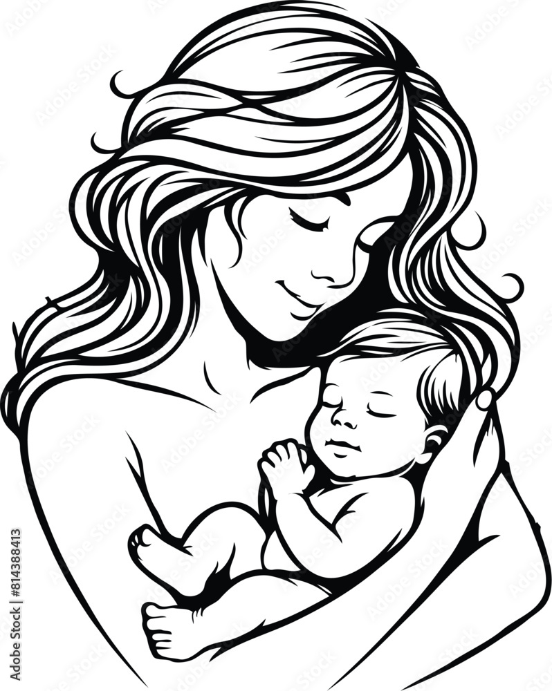 mom and baby line art mom and baby line art