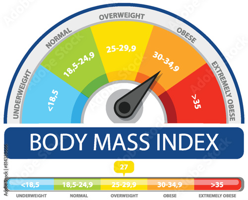 Colorful BMI gauge showing weight categories