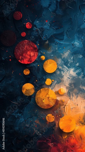 abstract background with red and yellow spots on a dark blue background