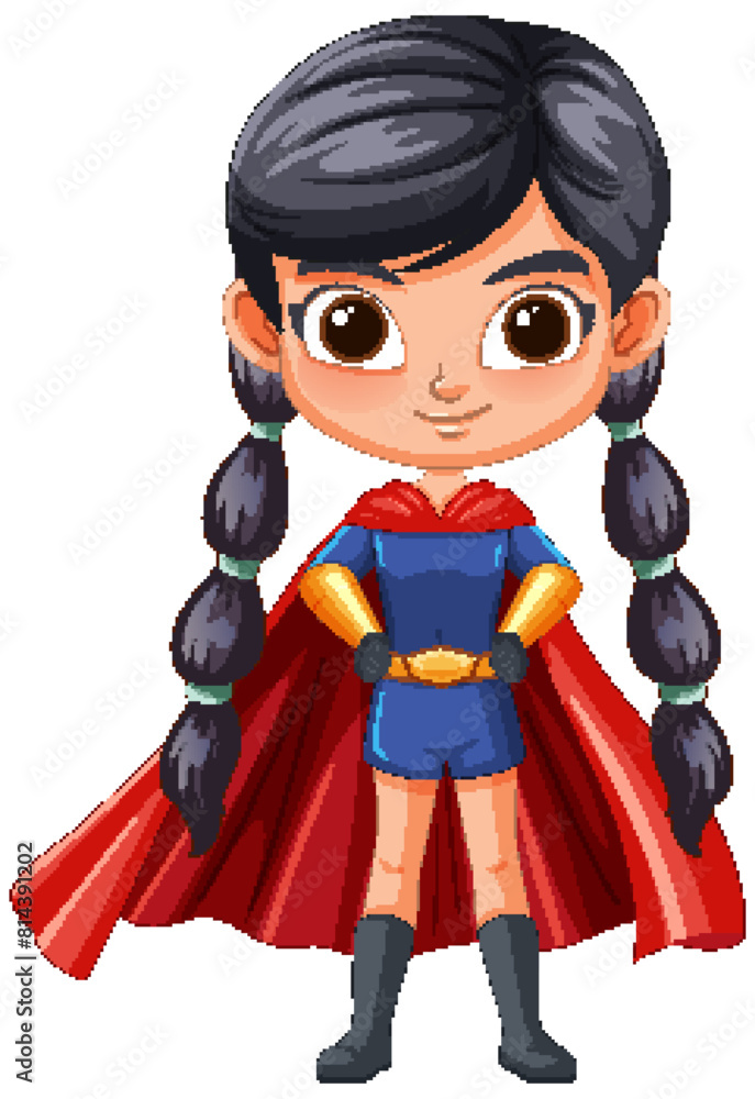 Cartoon of a young girl dressed as a superhero Cartoon of a young girl dressed as a superhero