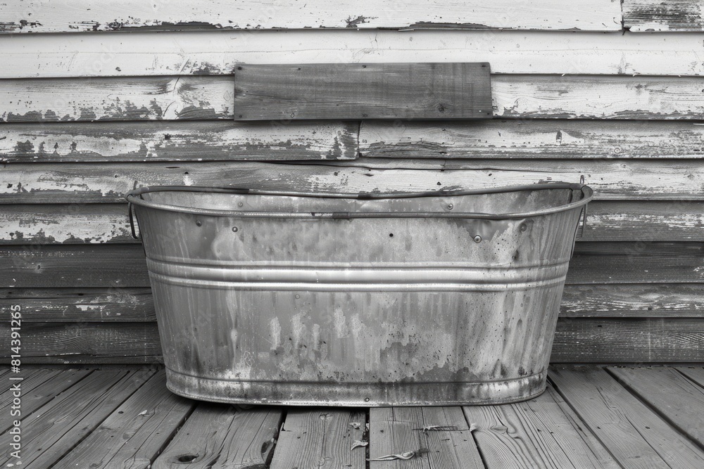 Fototapeta premium Timeless Charm: Vintage Metal Washtub and Washboard for Nostalgic Laundry Days