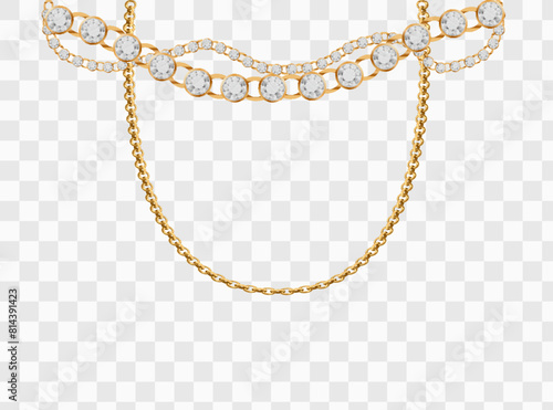 Set of realistic vector golden chains. Vector illustration of gold links isolated on white background.