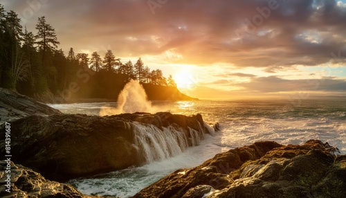 Sandcut Beach Falls ion the west coast of Vancouver Island near Sooke, BC photo