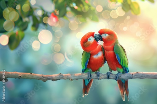 Love Birds: Celebrating Valentine's Day with two cute, tropical Parrots photo